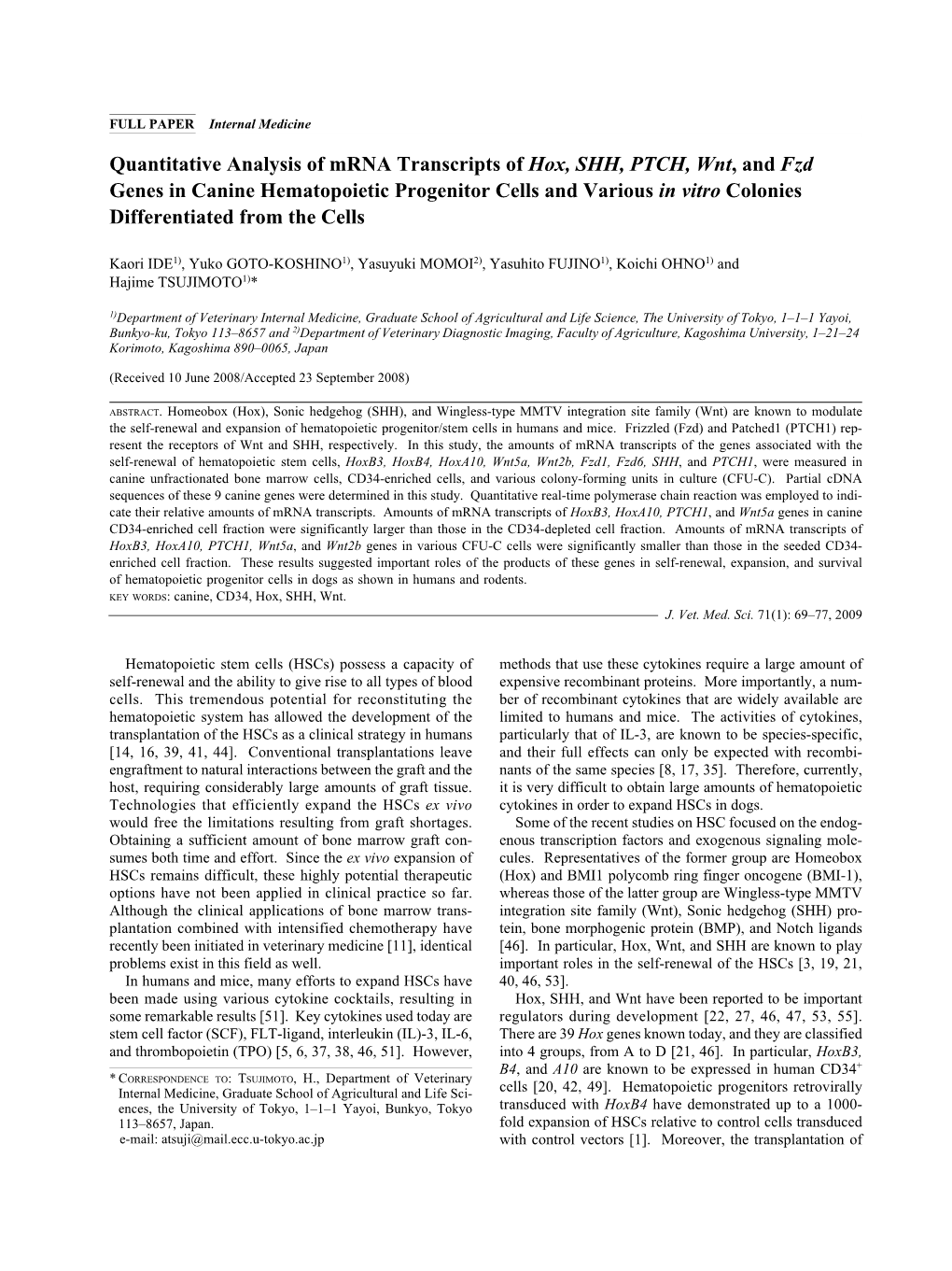 Quantitative Analysis of Mrna Transcripts of Hox, SHH, PTCH