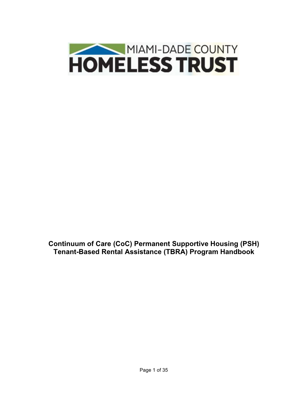 Continuum of Care (Coc) Permanent Supportive Housing (PSH) Tenant-Based Rental Assistance (TBRA) Program Handbook