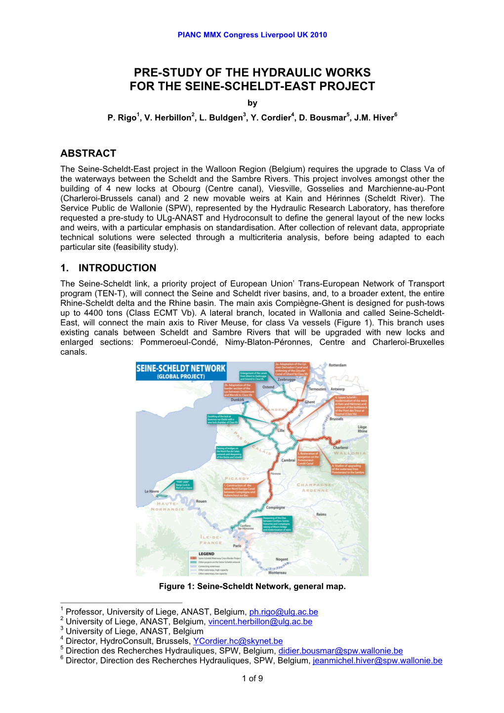 PRE-STUDY of the HYDRAULIC WORKS for the SEINE-SCHELDT-EAST PROJECT by P