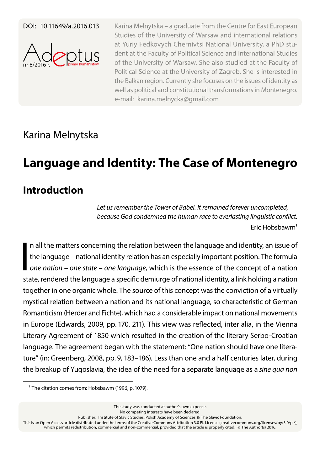 Language and Identity: the Case of Montenegro