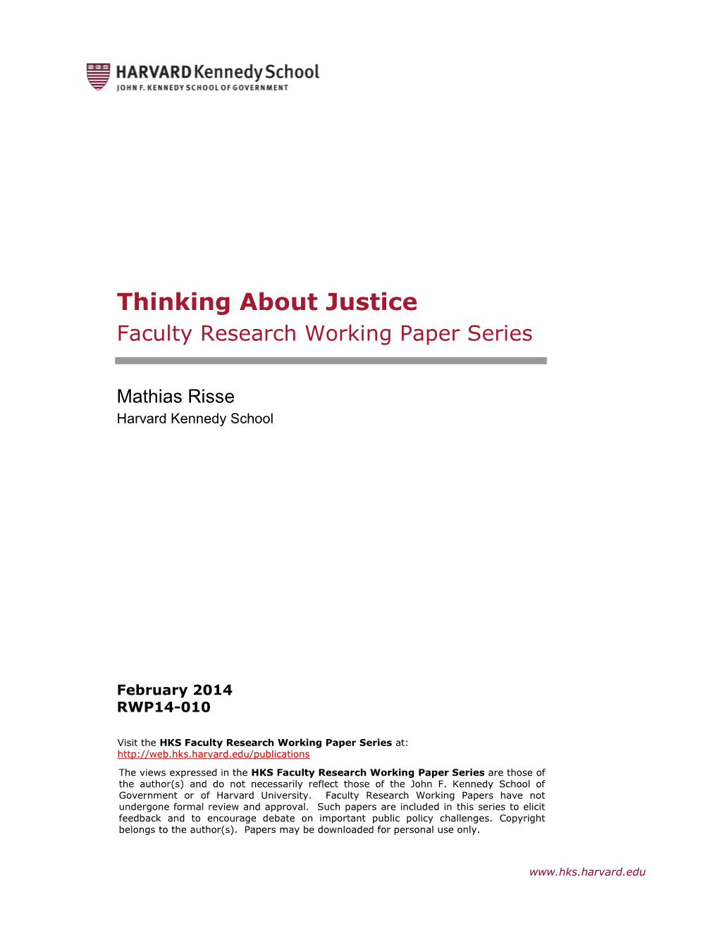 Thinking About Justice Faculty Research Working Paper Series