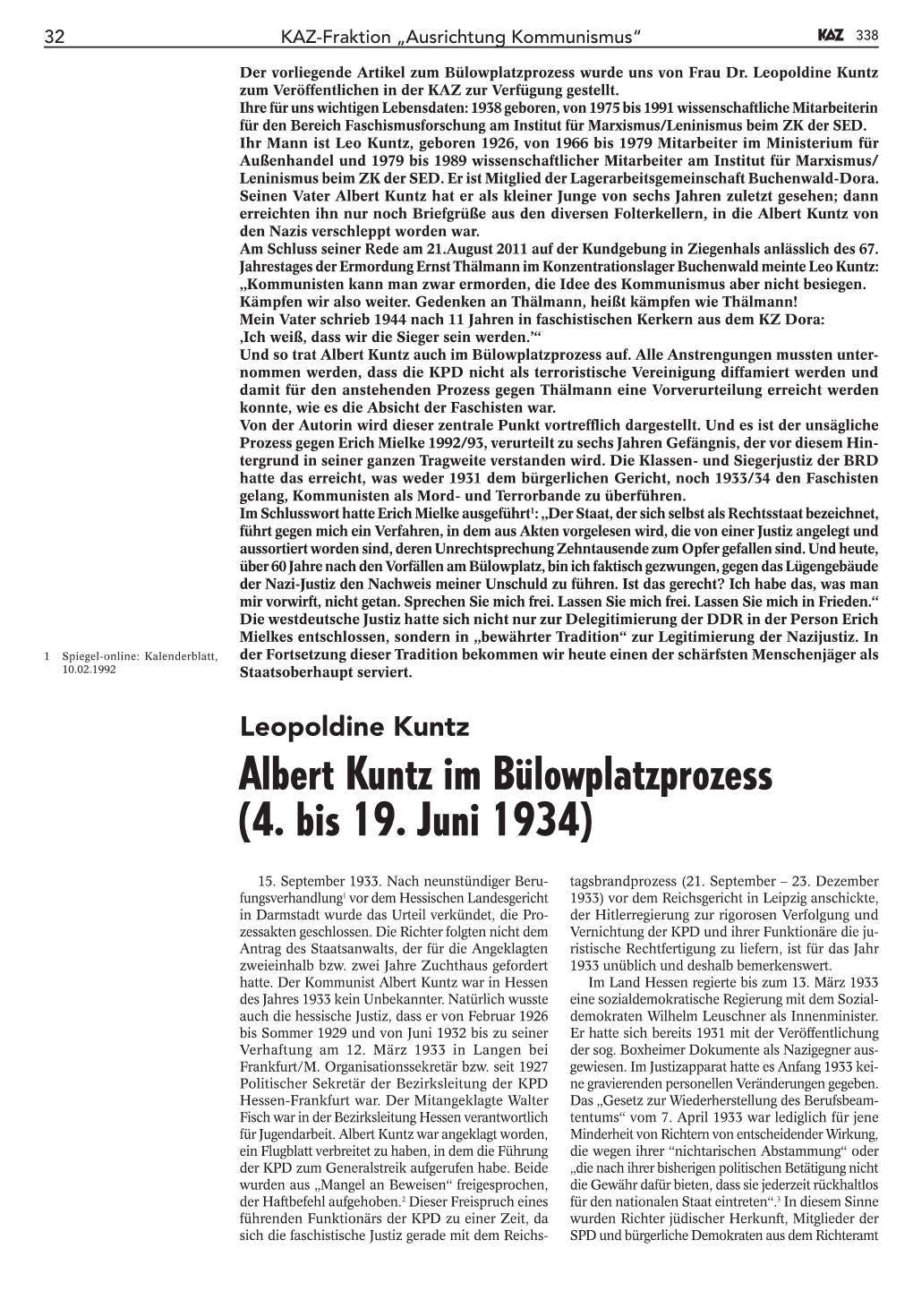 Albert Kuntz Im Bülowplatzprozess (4. Bis 19. Juni 1934)