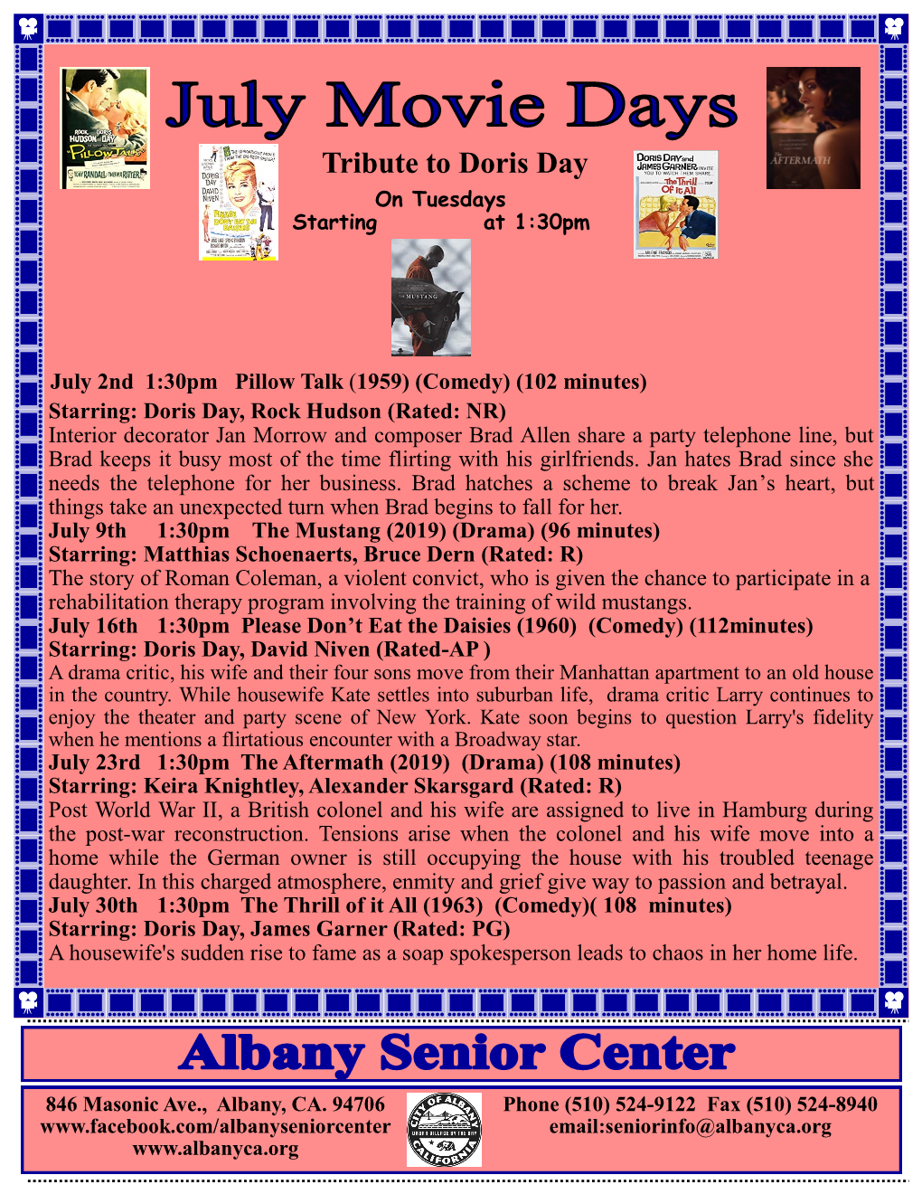 Tribute to Doris Day on Tuesdays Starting at 1:30Pm