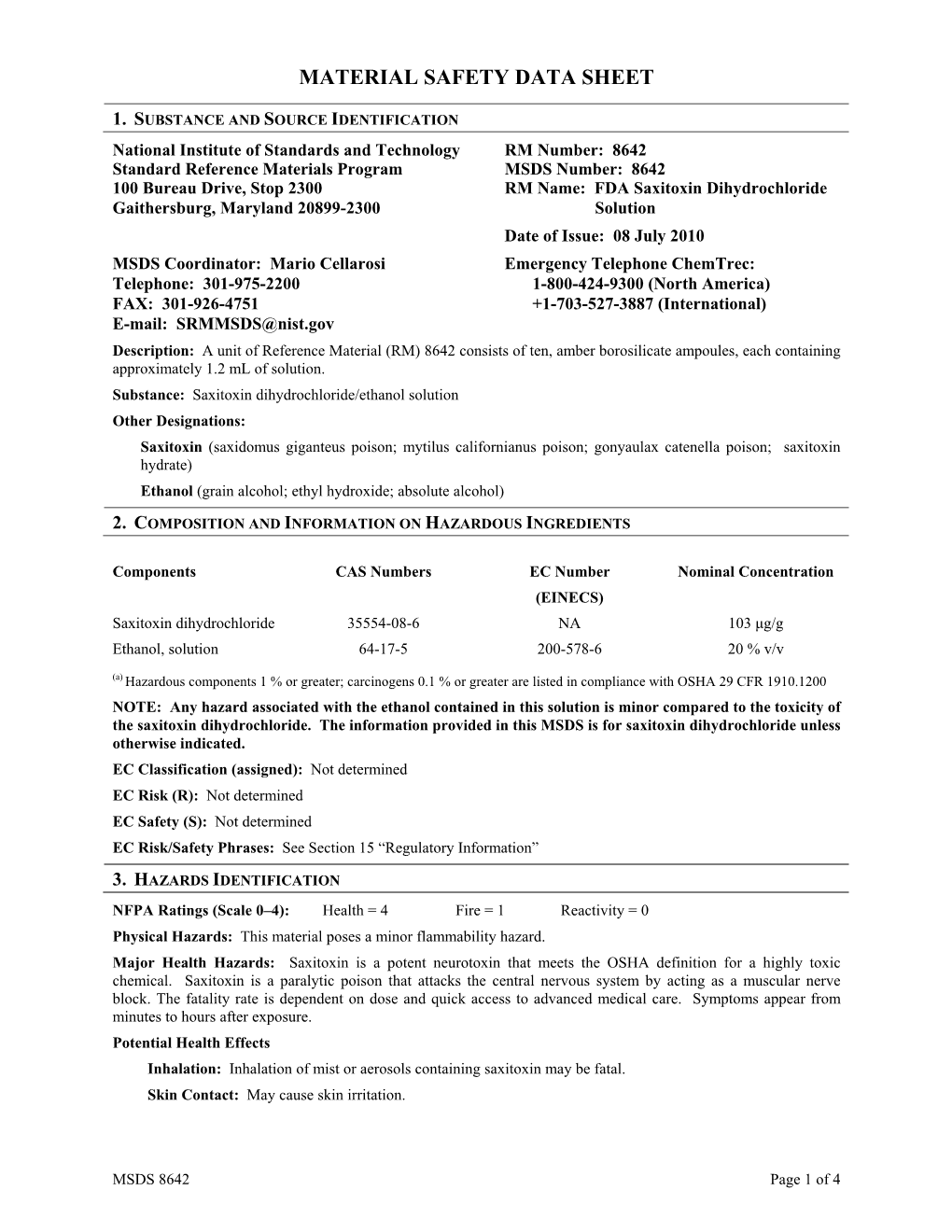 Material Safety Data Sheet