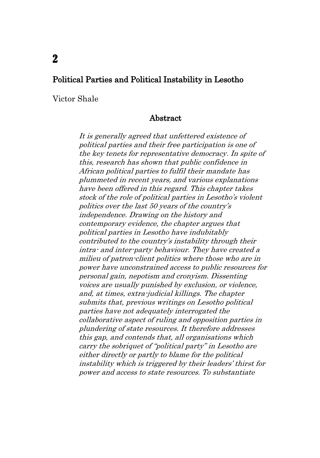 Political Parties and Political Instability in Lesotho Victor Shale Abstract