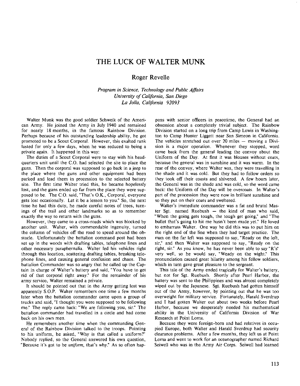 The Luck of Walter Munk