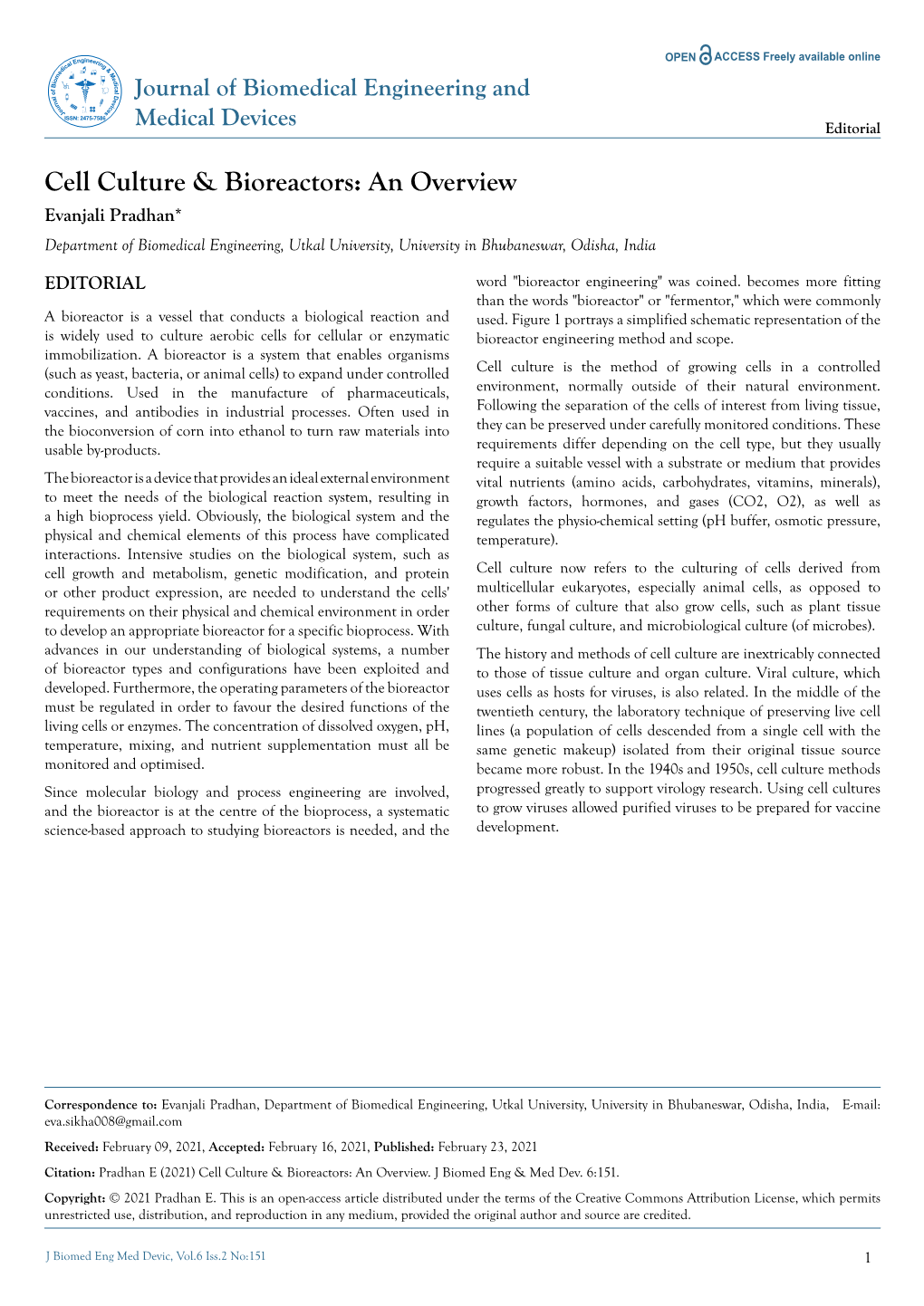 Cell Culture & Bioreactors: an Overview