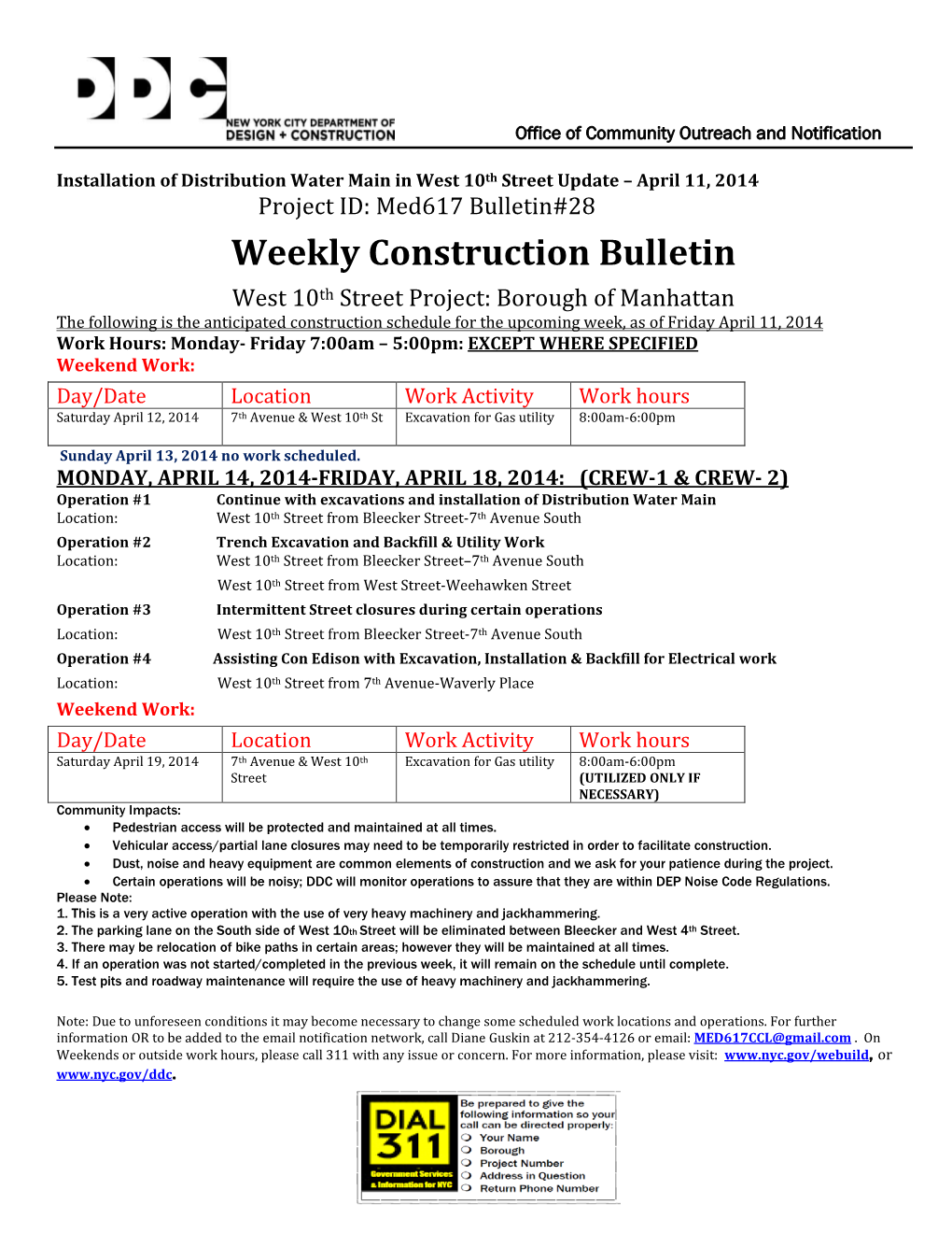 Weekly Construction Bulletin