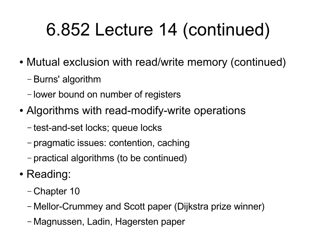 6.852 Lecture 14 (Continued)