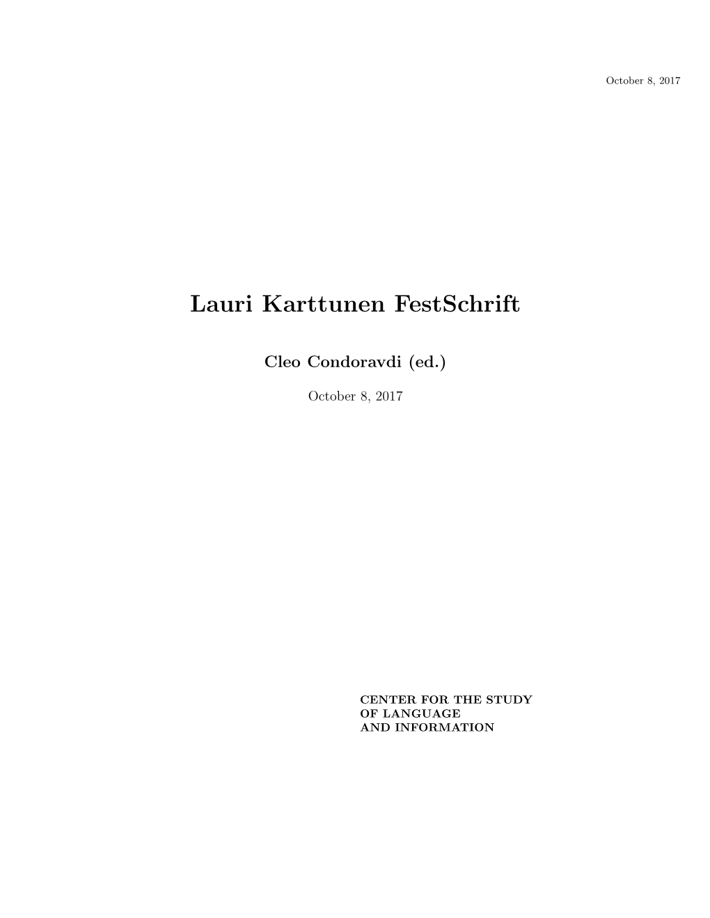 Lauri Karttunen Festschrift