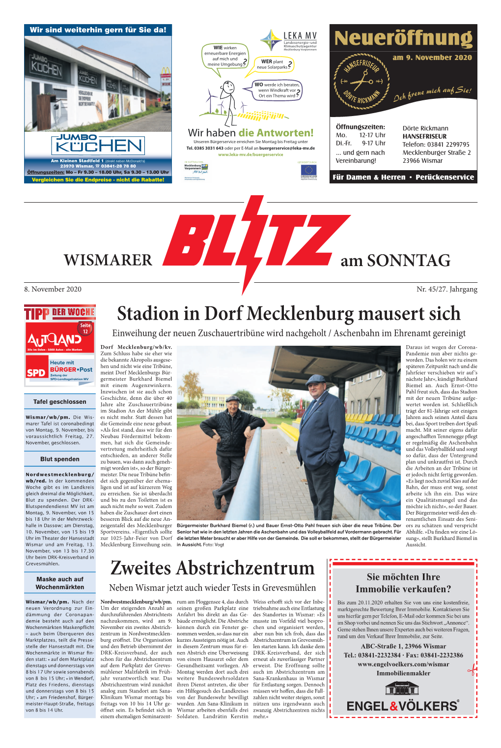 Zweites Abstrichzentrum Stadion in Dorf Mecklenburg Mausert Sich