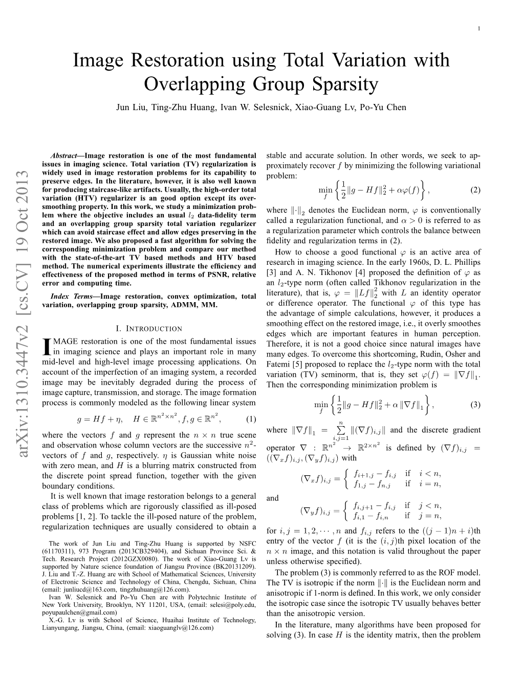 Image Restoration Using Total Variation with Overlapping Group