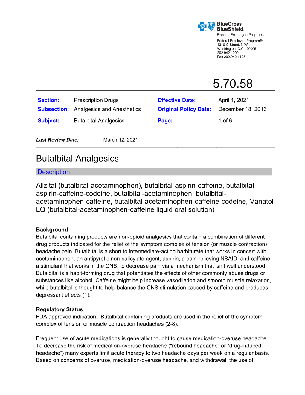 Butalbital Analgesics Page: 1 of 6