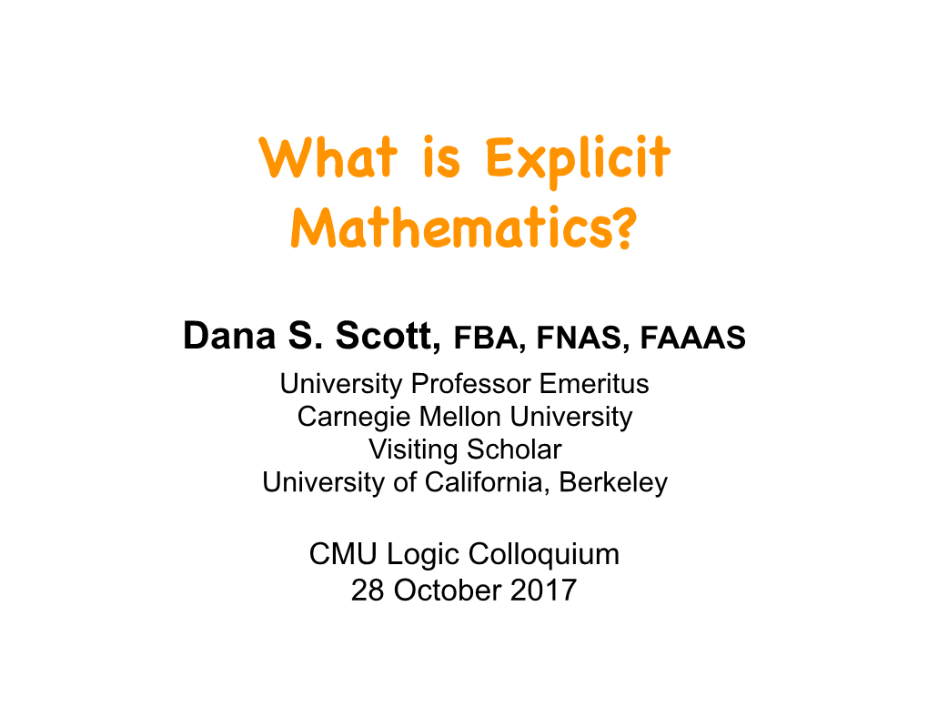 What Is Explicit Mathematics?