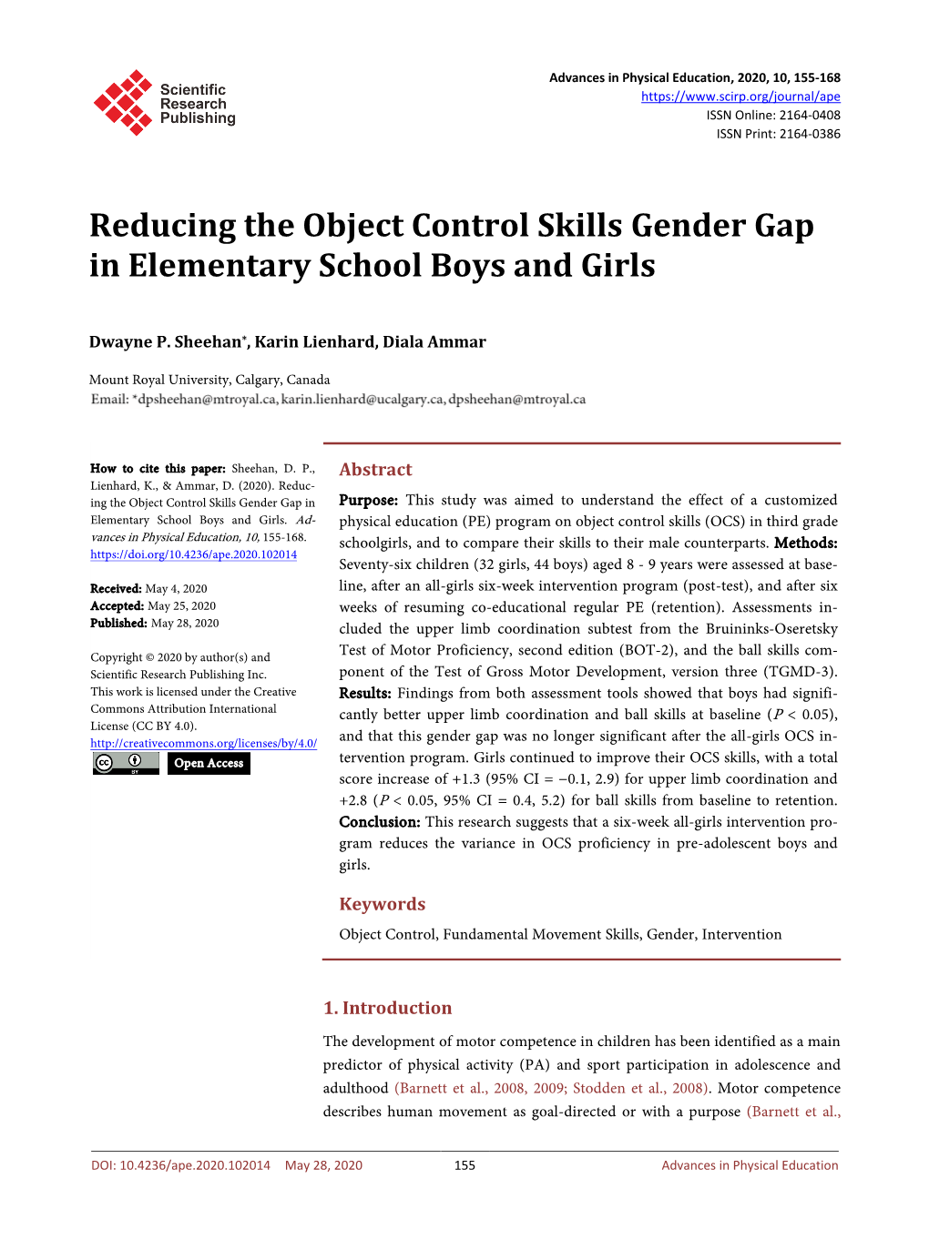 Reducing the Object Control Skills Gender Gap in Elementary School Boys and Girls
