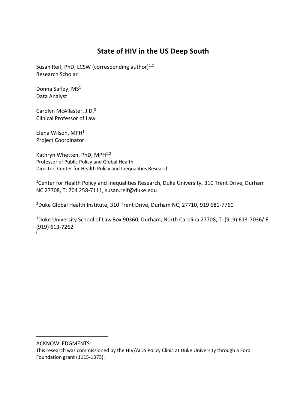 State of HIV in the US Deep South