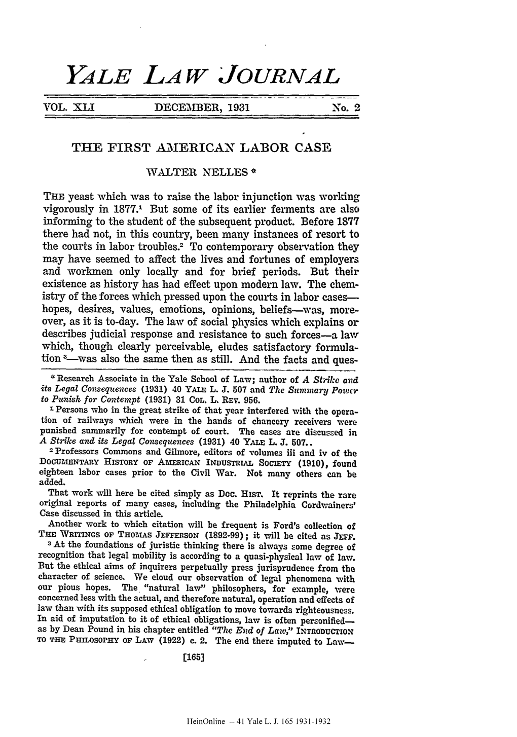 The First American Labor Case