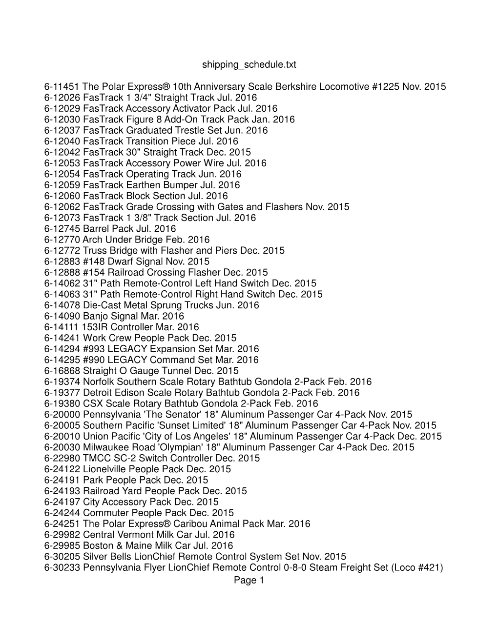 Shipping Schedule.Txt