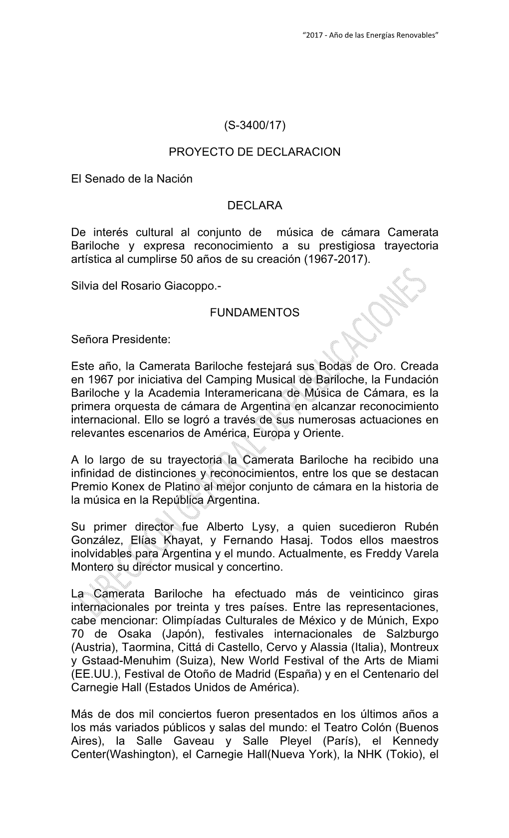 PROYECTO DE DECLARACION El