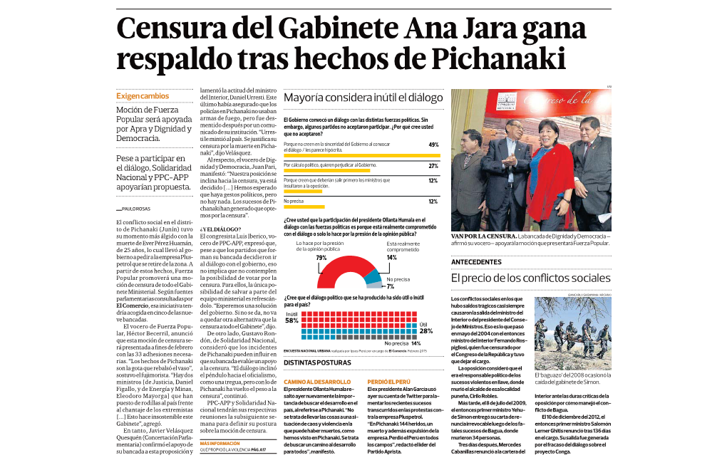 Censura Del Gabinete Ana Jara Gana Respaldo Tras Hechos De Pichanaki