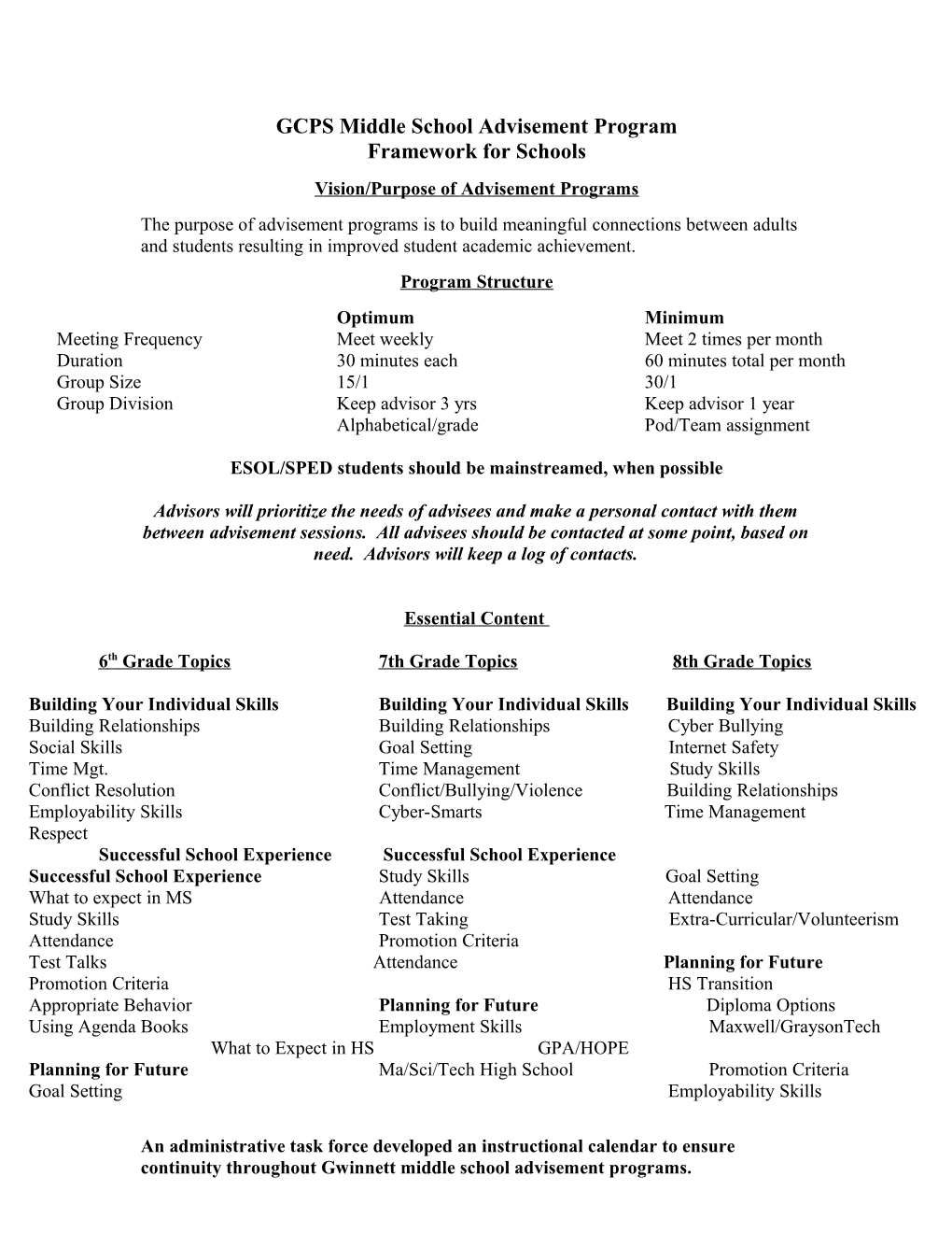 GCPS Middle School Advisement Program