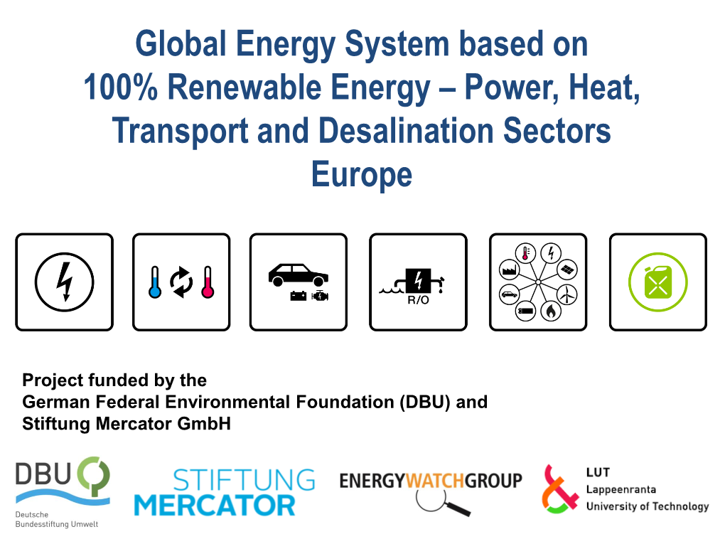Global Energy System Based on 100% Renewable Energy – Power, Heat, Transport and Desalination Sectors Europe