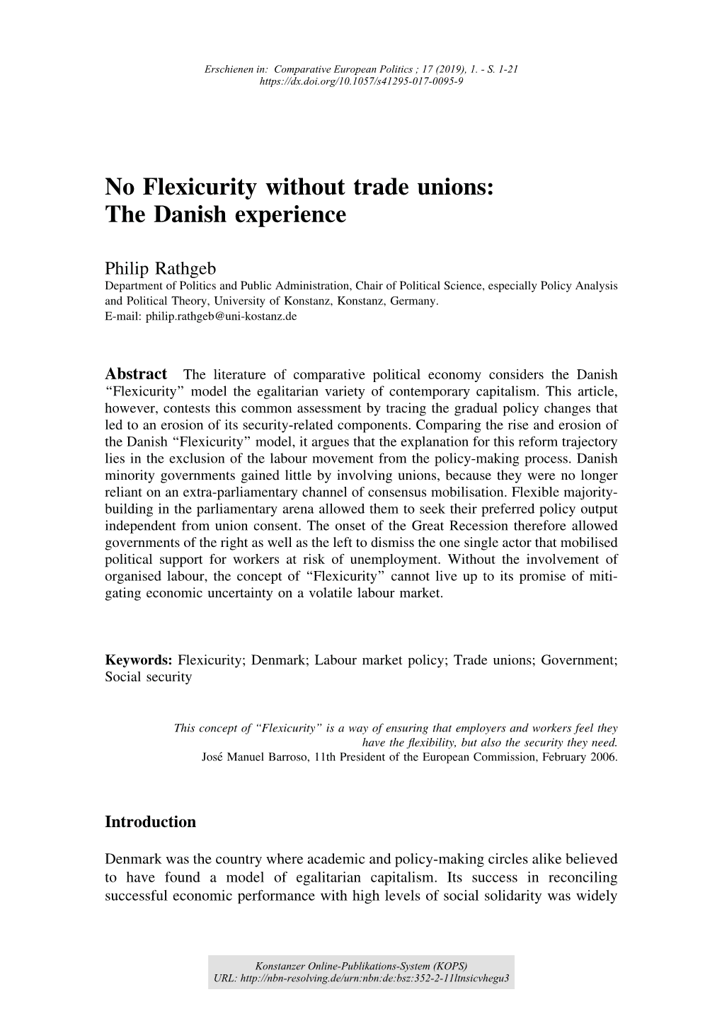 No Flexicurity Without Trade Unions : the Danish Experience