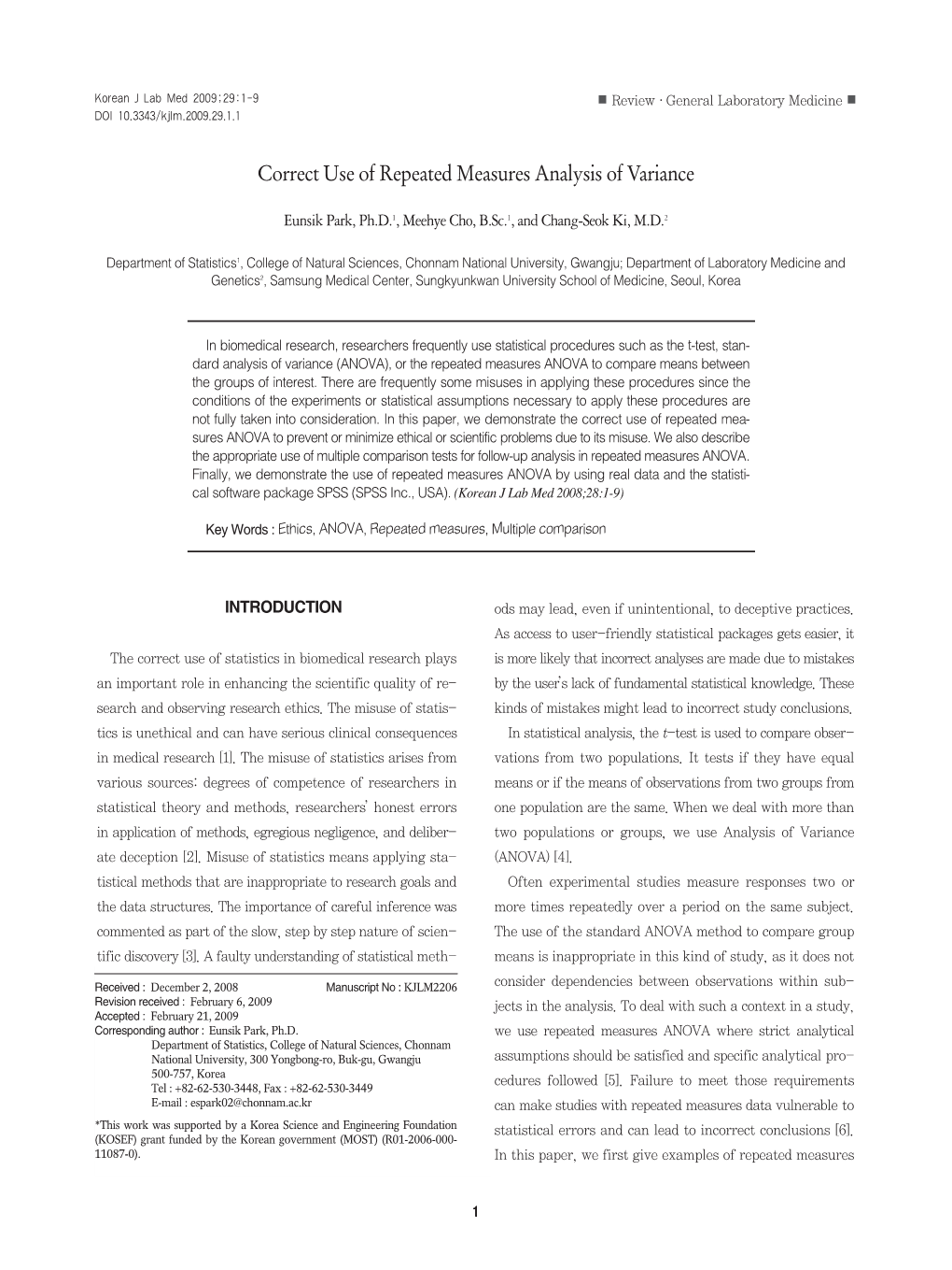 Correct Use of Repeated Measures Analysis of Variance