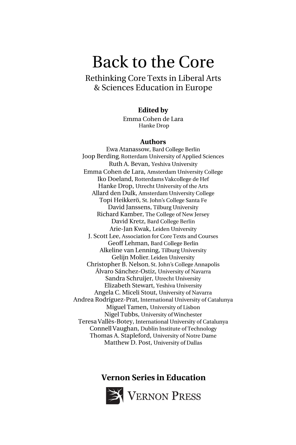 Back to the Core Rethinking Core Texts in Liberal Arts & Sciences Education in Europe