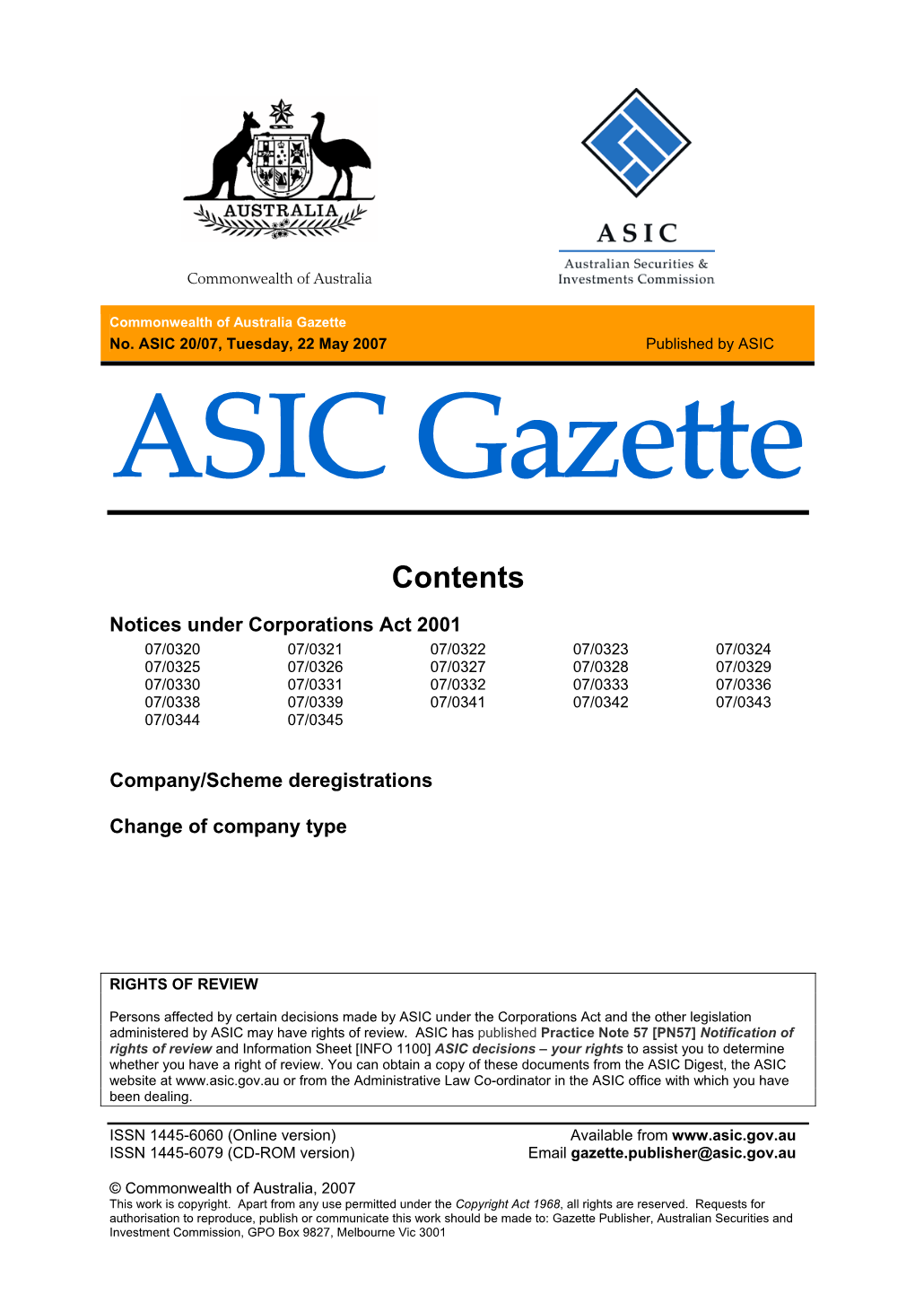 ASIC Gazette