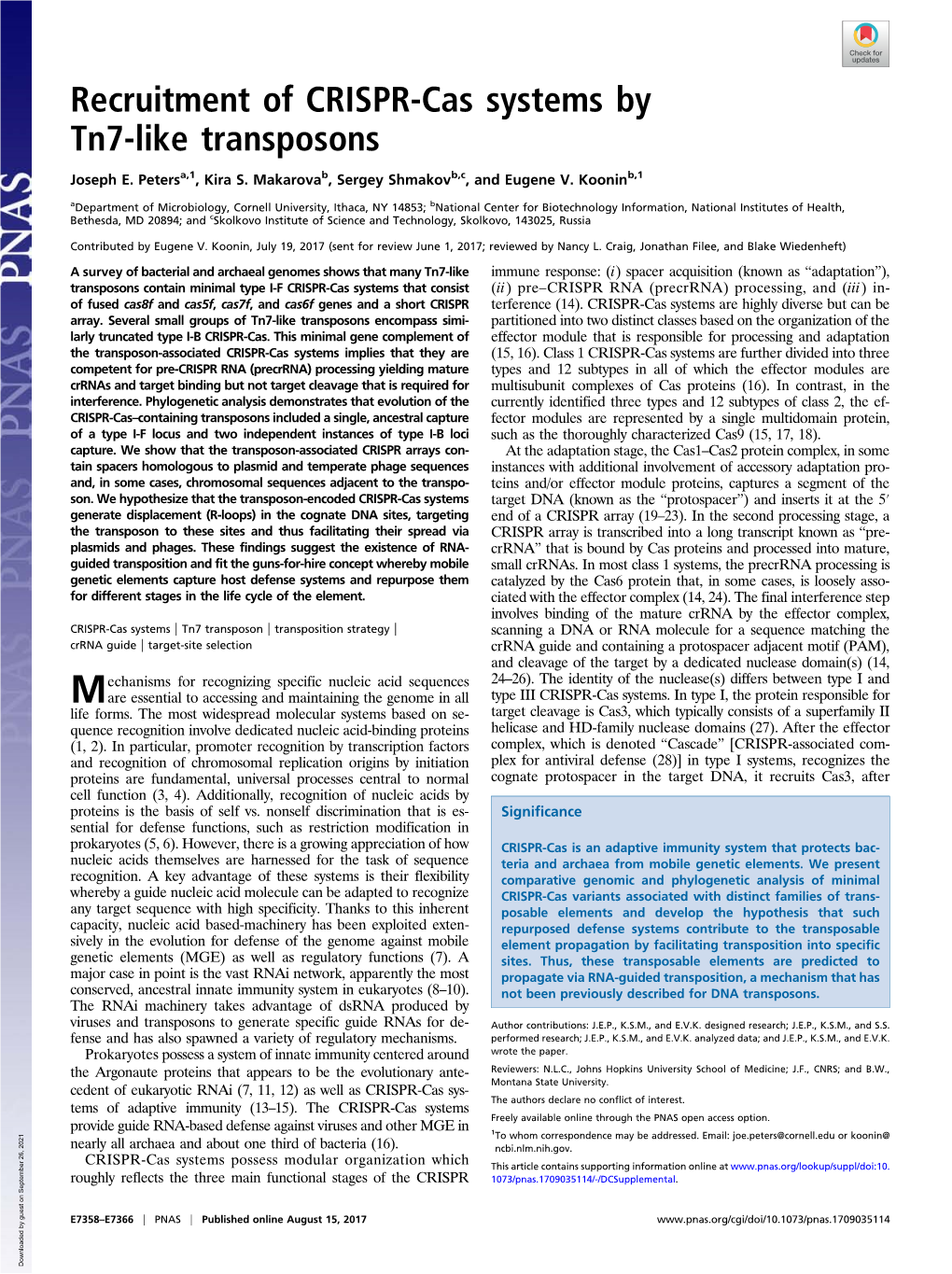 Recruitment of CRISPR-Cas Systems by Tn7-Like Transposons