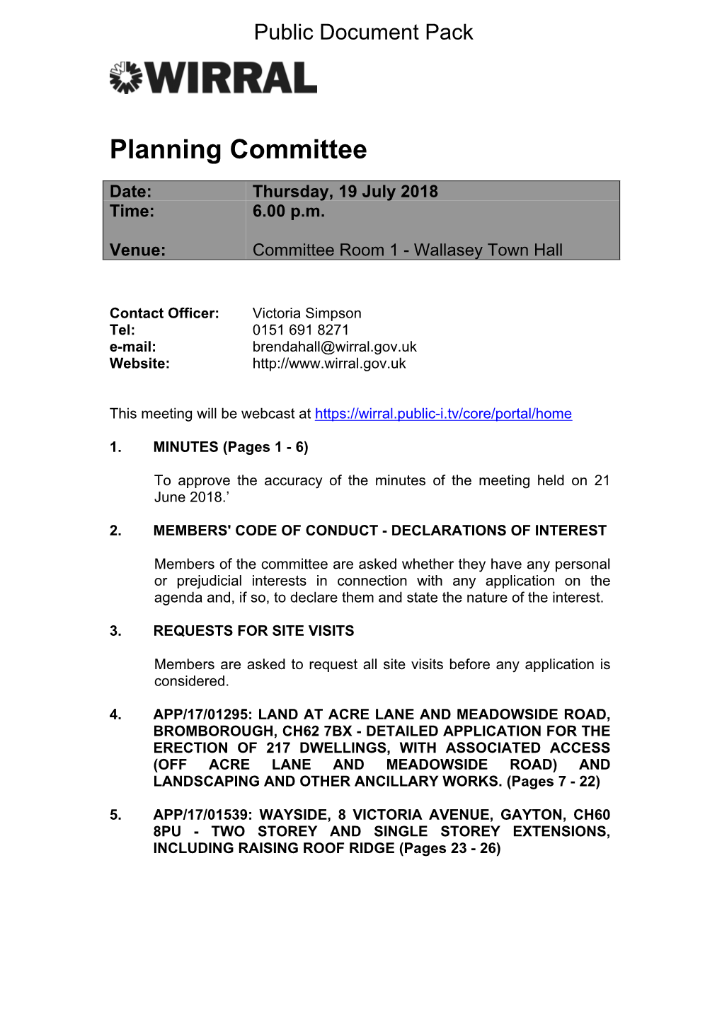 (Public Pack)Agenda Document for Planning Committee, 19/07/2018