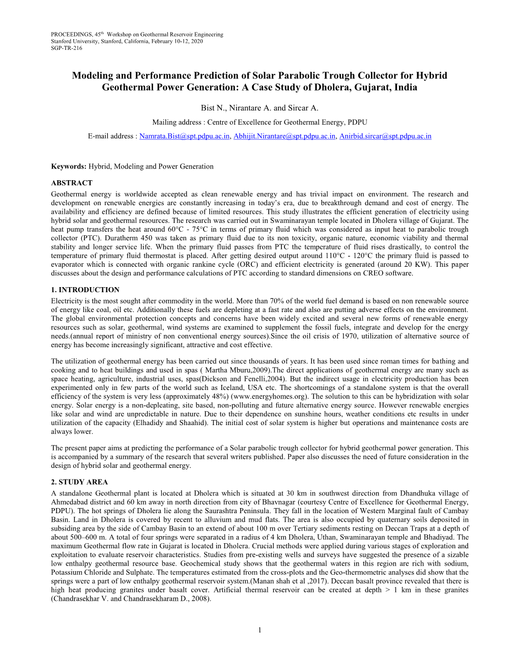 Modeling and Performance Prediction of Solar Parabolic Trough Collector for Hybrid Geothermal Power Generation: a Case Study of Dholera, Gujarat, India