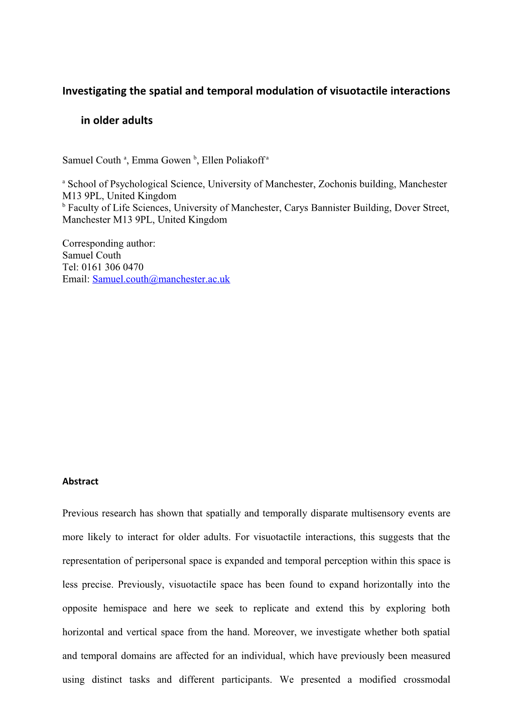 Investigating the Spatial and Temporal Modulation of Visuotactile Interactions in Older Adults