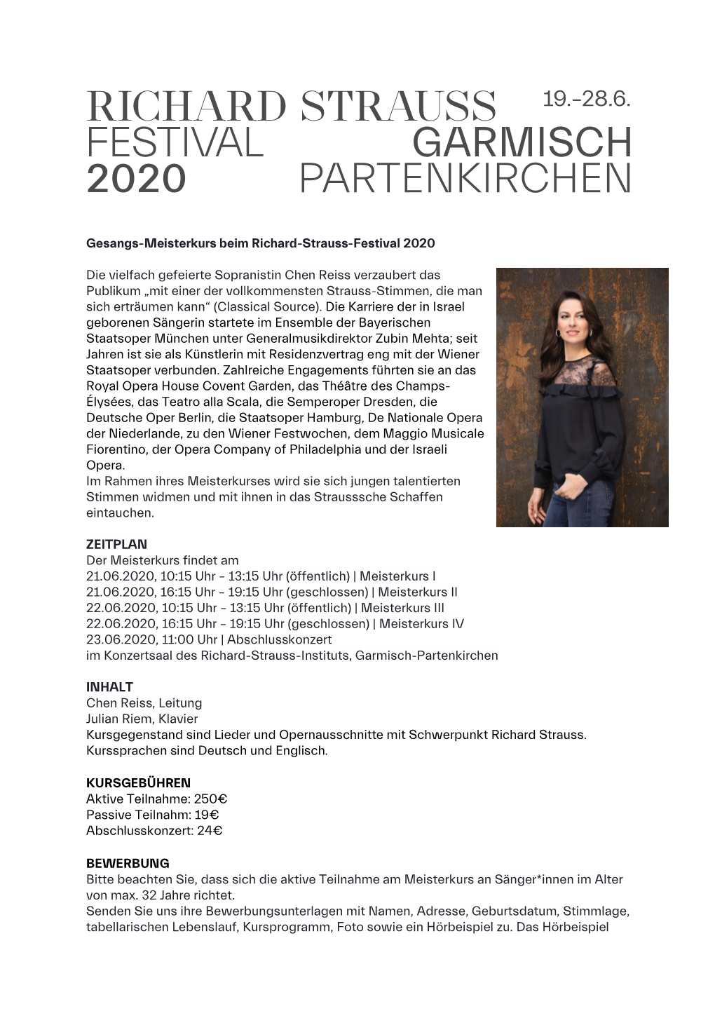 Gesangs-Meisterkurs Beim Richard-Strauss-Festival 2020