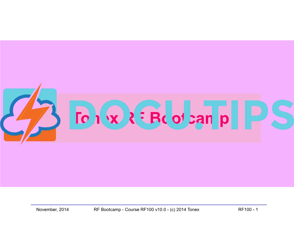 Tonex RF Bootcamp