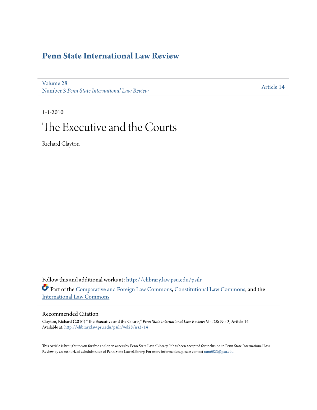 The Executive and the Courts Richard Clayton