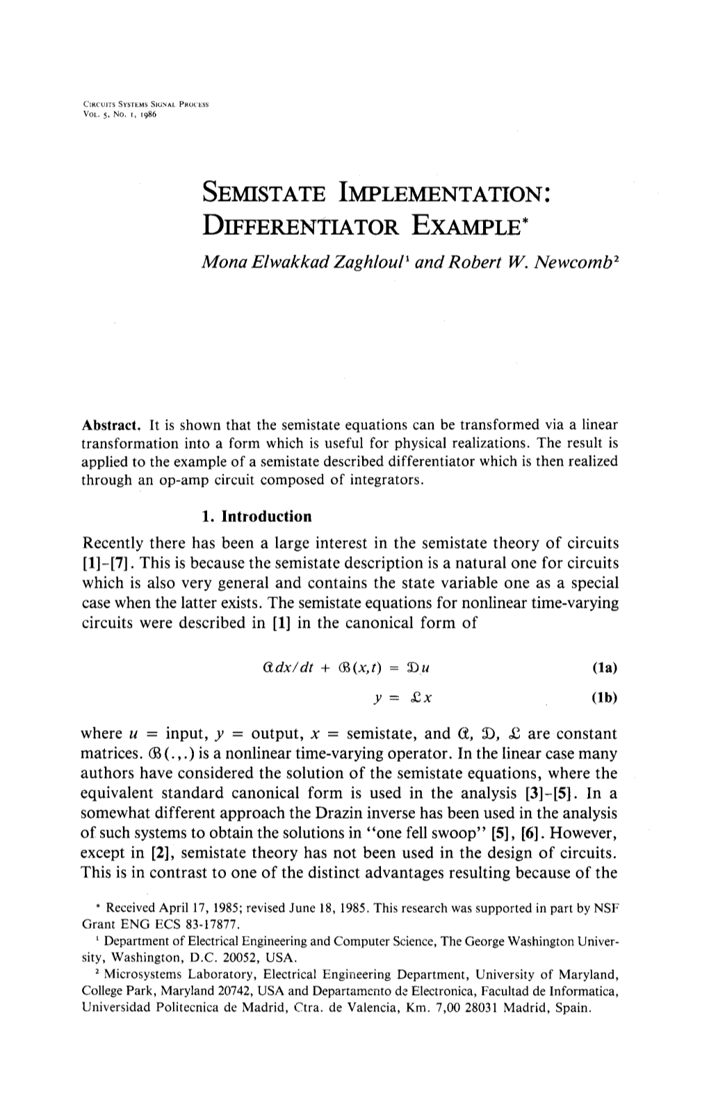 Semistate Implementation: Differentiator Example*