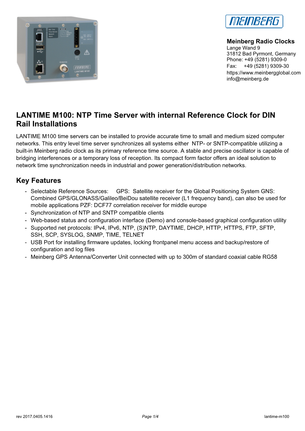 LANTIME M100: NTP Time Server with Internal Reference Clock for DIN Rail Installations