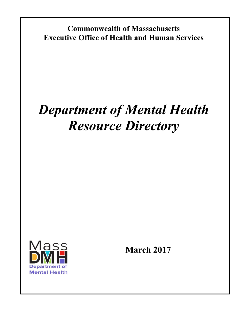 Department of Mental Health Resource Directory