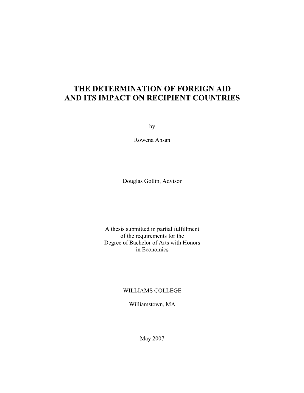 The Determination of Foreign Aid and Its Impact on Recipient Countries