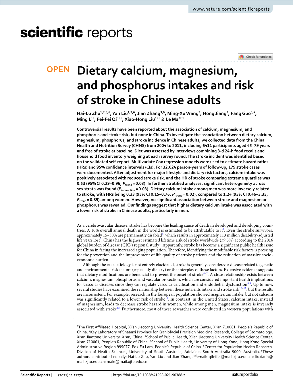 Dietary Calcium, Magnesium, and Phosphorus Intakes and Risk Of