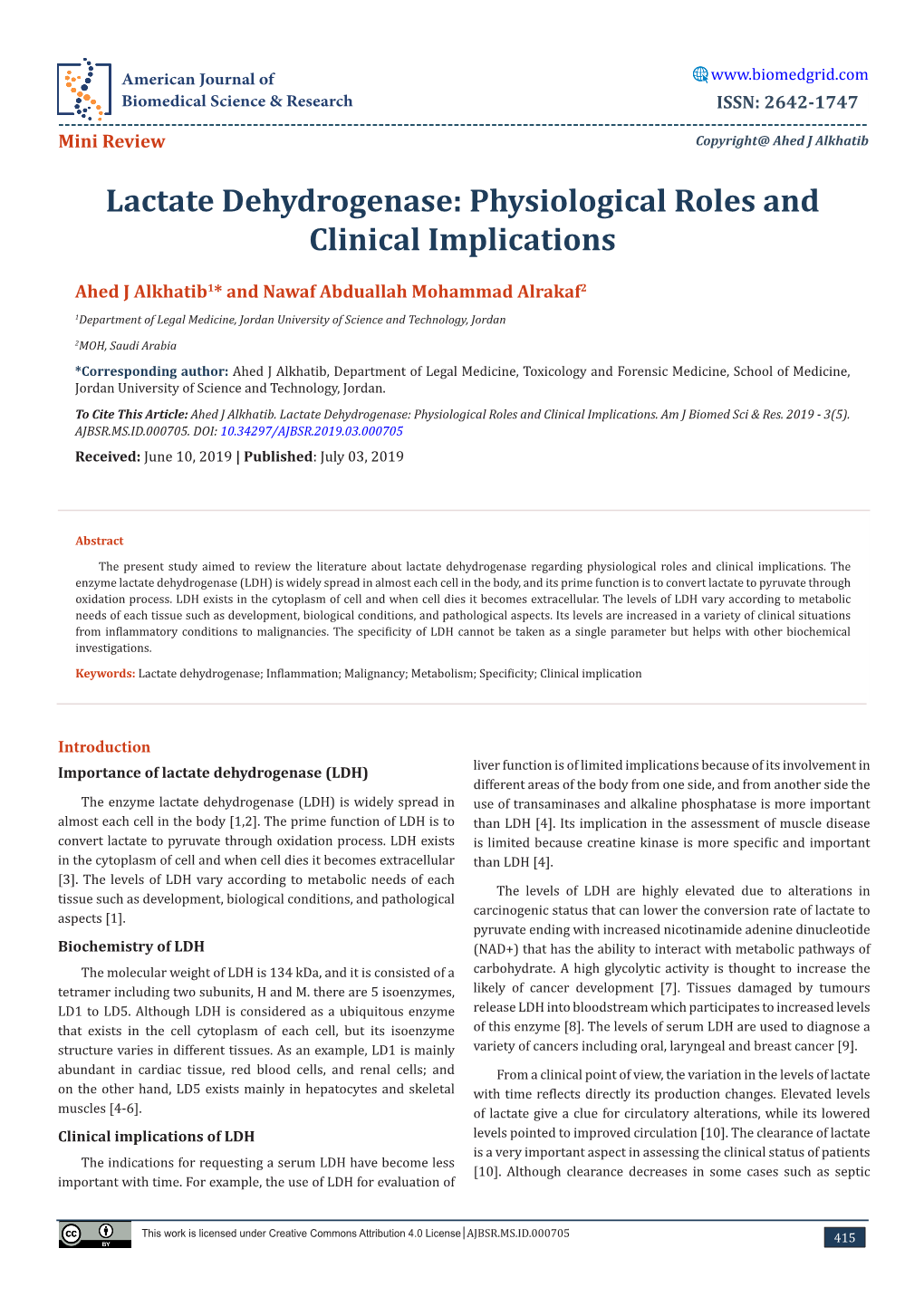 Lactate Dehydrogenase: Physiological Roles and Clinical Implications