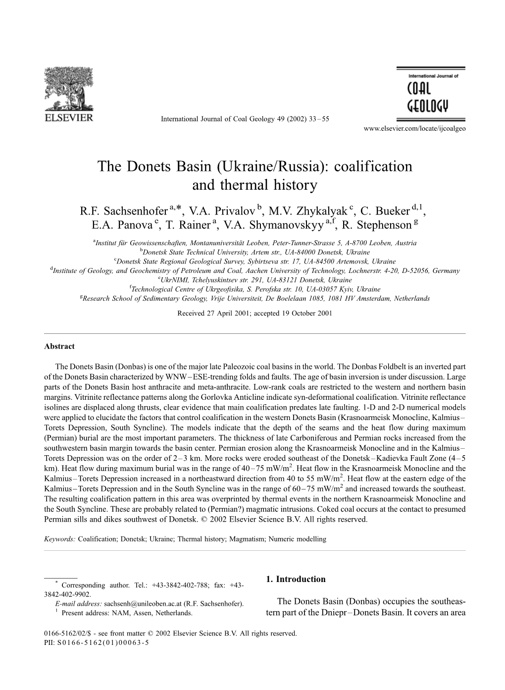 The Donets Basin (Ukraine/Russia): Coalification and Thermal History