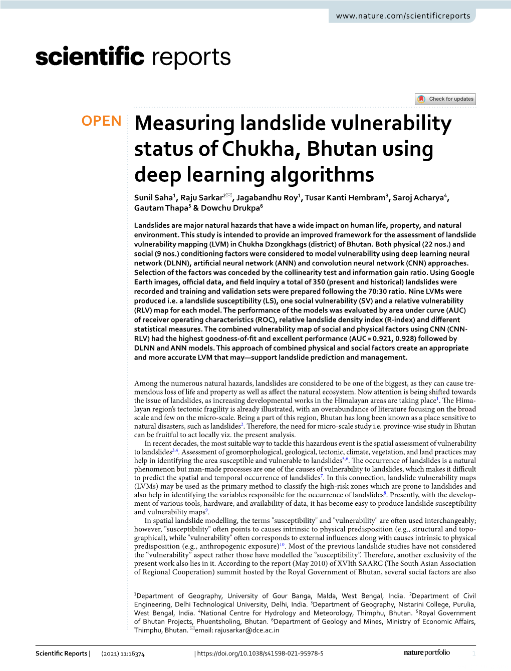 Measuring Landslide Vulnerability Status of Chukha, Bhutan Using