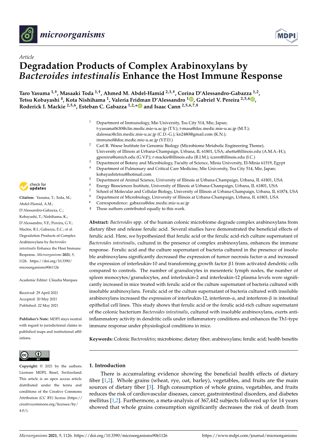 Degradation Products of Complex Arabinoxylans by Bacteroides Intestinalis Enhance the Host Immune Response