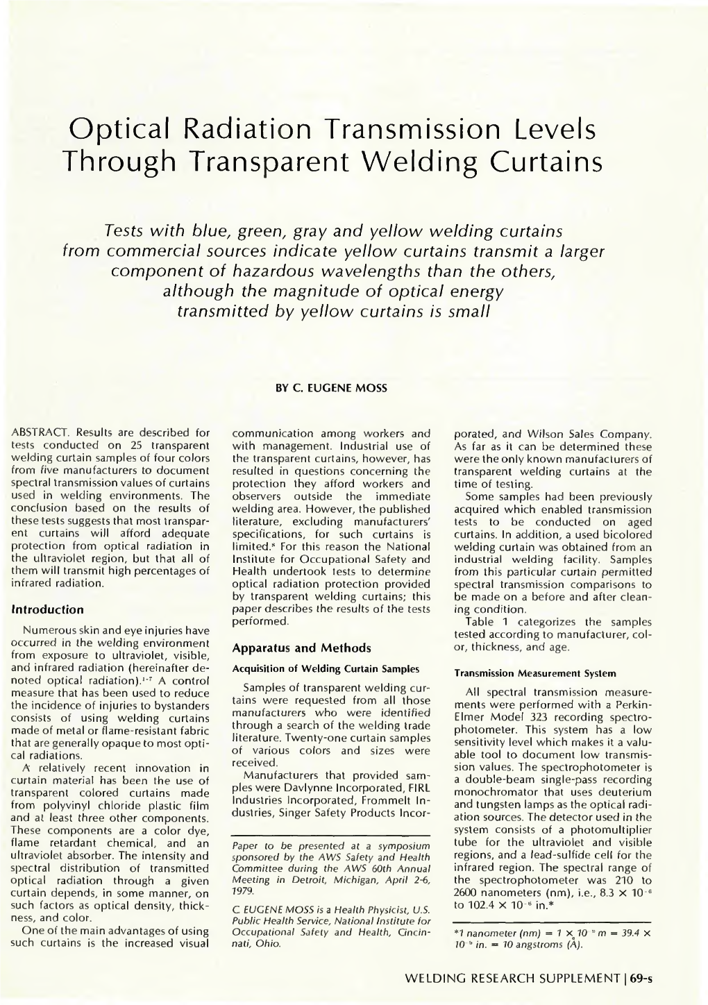 Optical Radiation Transmission Levels Through Transparent Welding Curtains