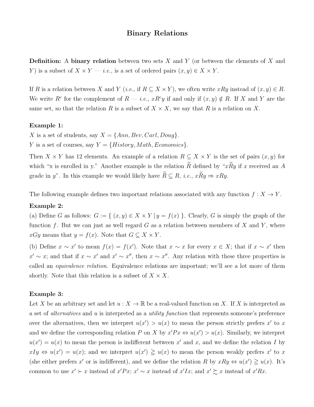 Binary Relations