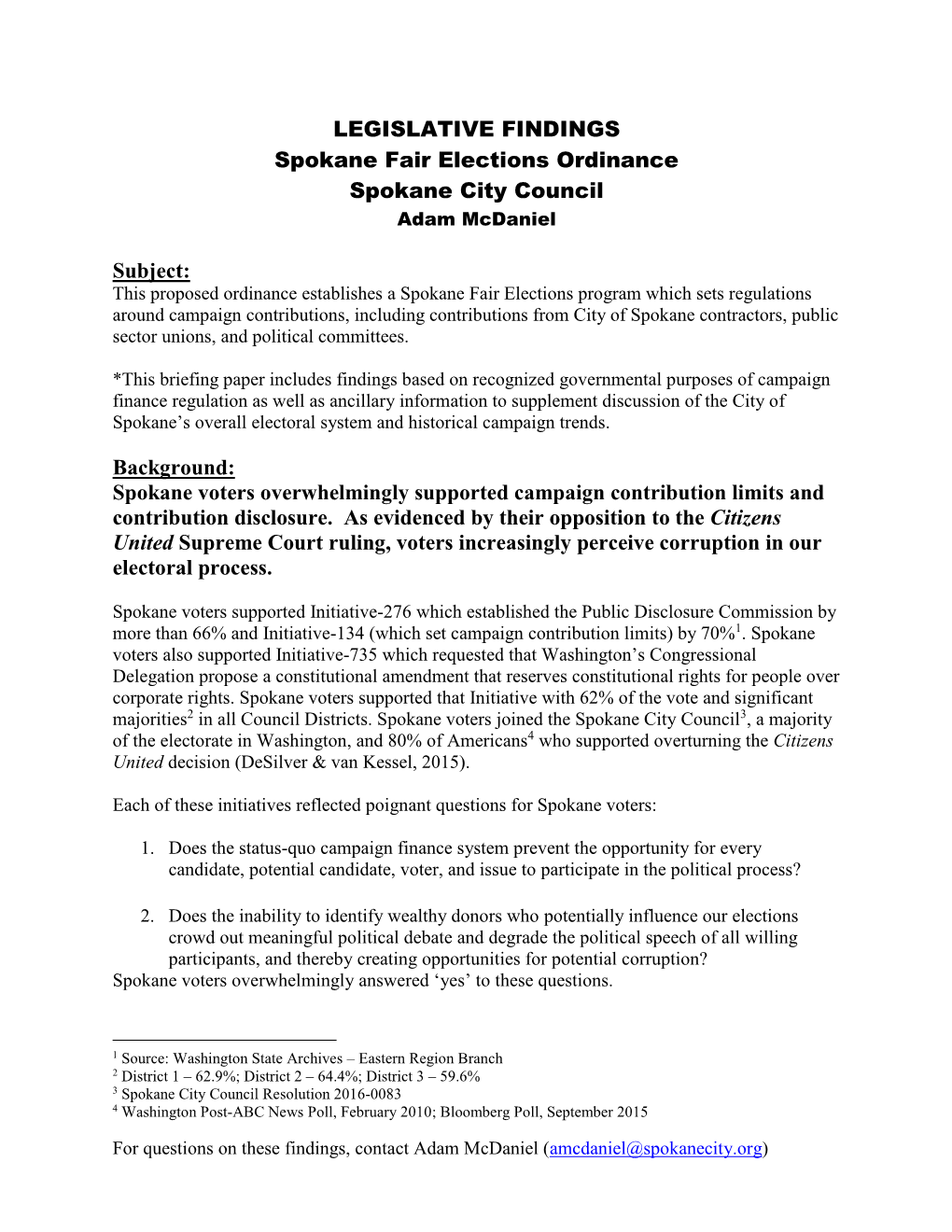 Spokane Fair Elections Legislative Findings FINAL