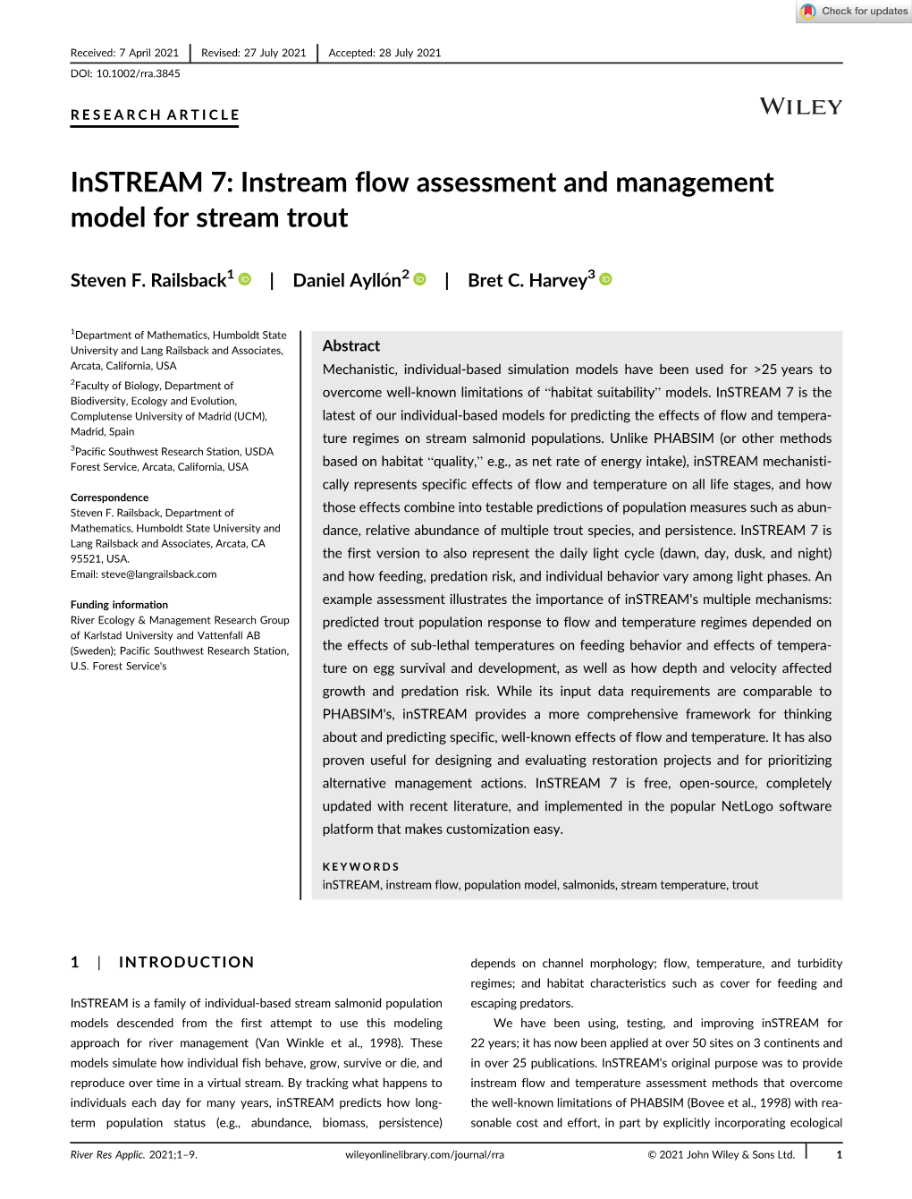 Instream Flow Assessment and Management Model for Stream Trout